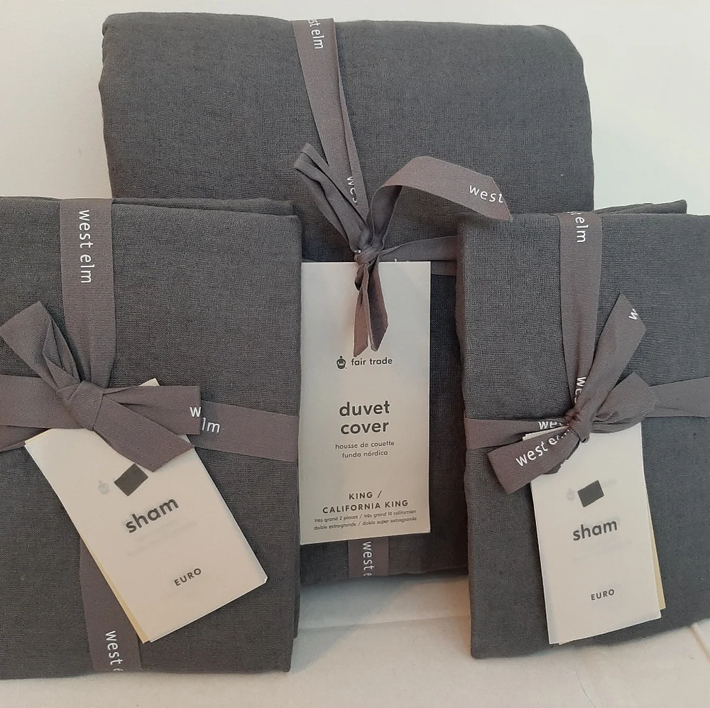 West Elm Linen Duvet Cover King & 2 Euro shams Iron